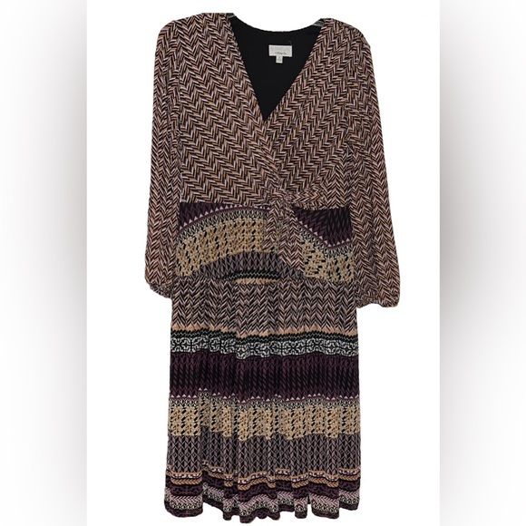 Signature By Robbie Bee Geo  Mixed Print  V-Neck Wrap  Midi Dress Womens S - Picture 3 of 3